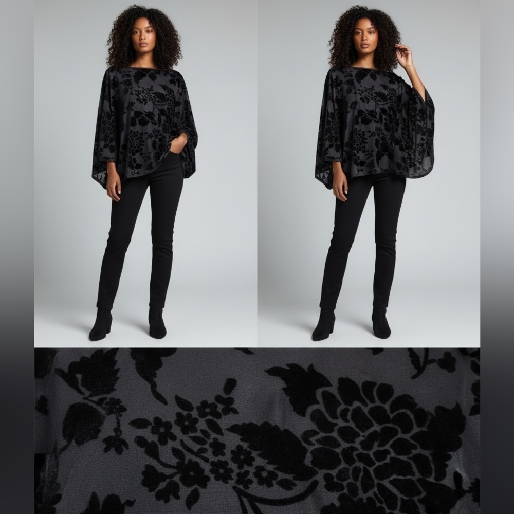 Basically Me Black Velvet Burnout Batwing Top Women’s S/M Oversized Blouse USA